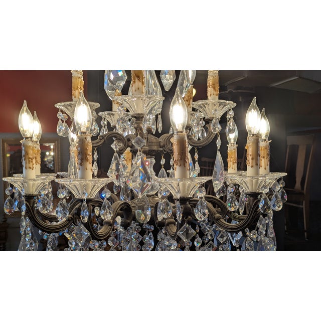 Bronze Antique Rococo Revival Chandelier, Metal & Crystal, France For Sale - Image 8 of 17