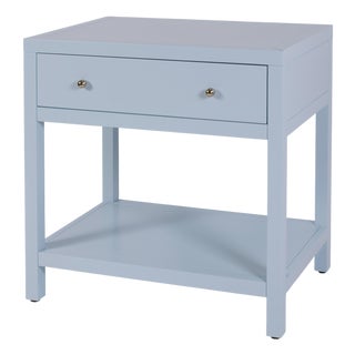 Nora 30 in. W Rectangular Wood 1 Drawer Wide Nightstand with Lower Open Shelf, Light Blue For Sale