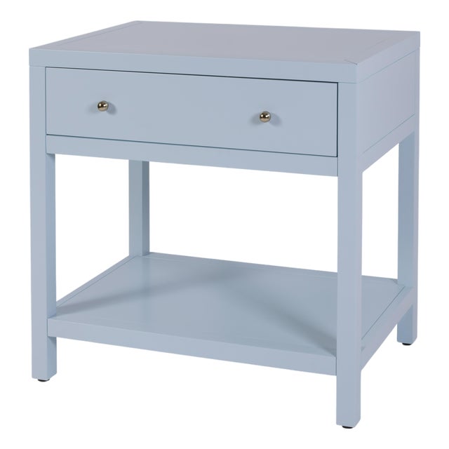Nora 30 in. W Rectangular Wood 1 Drawer Wide Nightstand with Lower Open Shelf, Light Blue For Sale