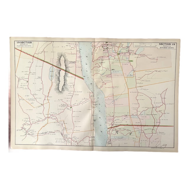 Antique Cartography Map Section 19 of Ulster and Dutchess Counties, New York - Published by Watson and Company, 1891 For Sale