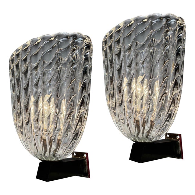 Large Wall Lamps attributed to Ercole Barovier & Toso, Italy, 1940s, Set of 2 For Sale