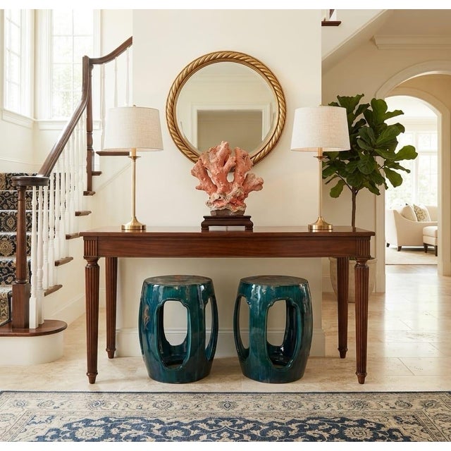 Vintage Italian Teal Ceramic Garden Stools, 2 Pieces For Sale - Image 11 of 12