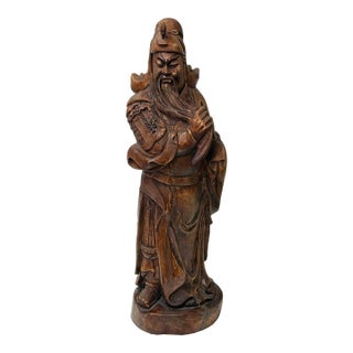 Vintage Chinese Boxwood Carved General Guan Kwan Kong Figure For Sale