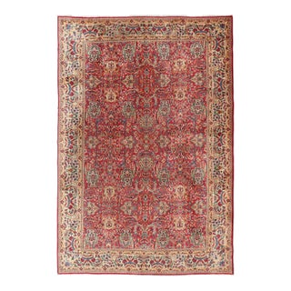 Large Colorful Tabriz Rug in All-Over Floral Design in Red Background & Ivory For Sale