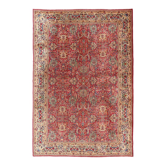 Large Colorful Tabriz Rug in All-Over Floral Design in Red Background & Ivory For Sale