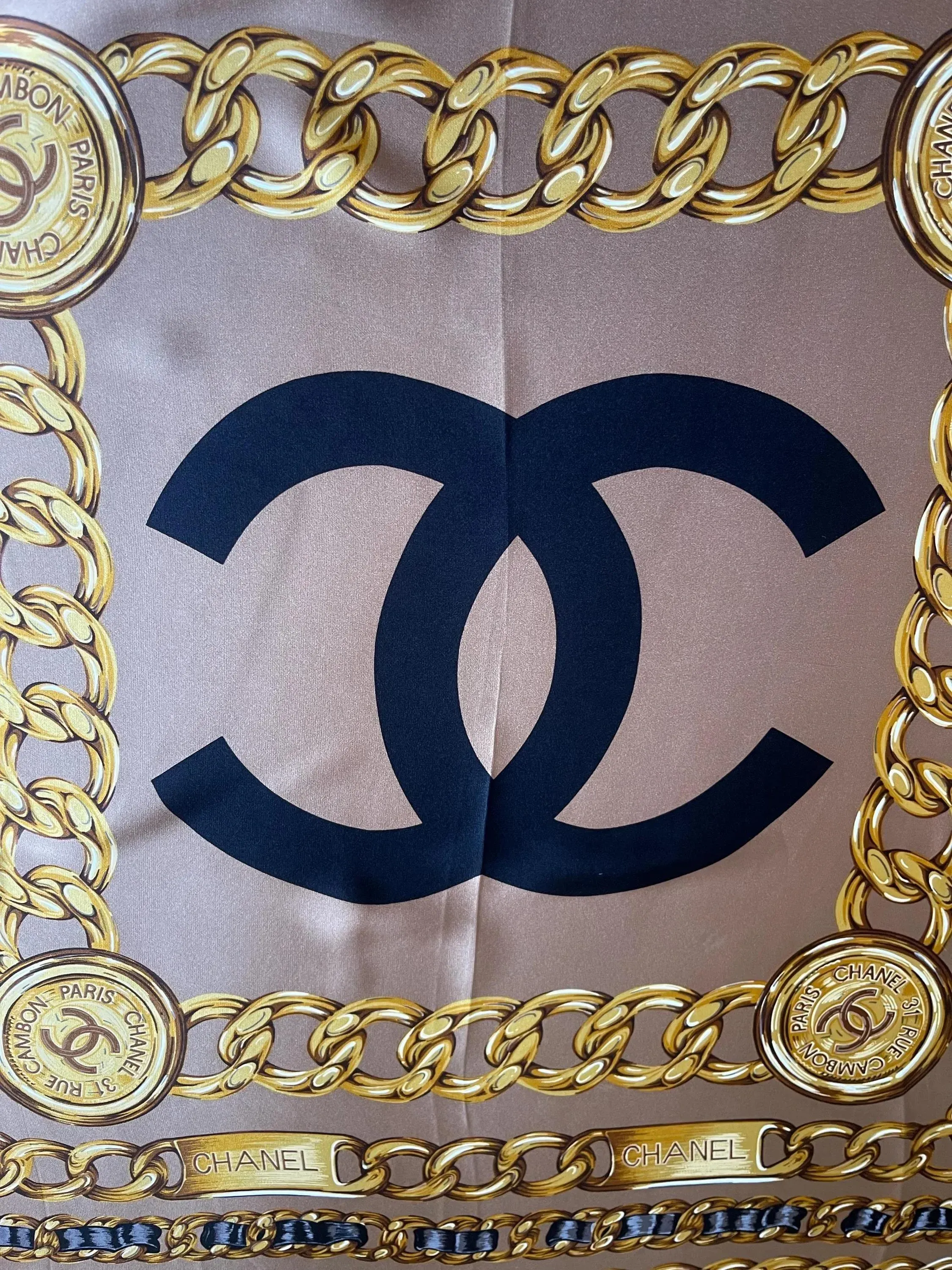Chanel Grey Chain Silk Scarf | Chairish