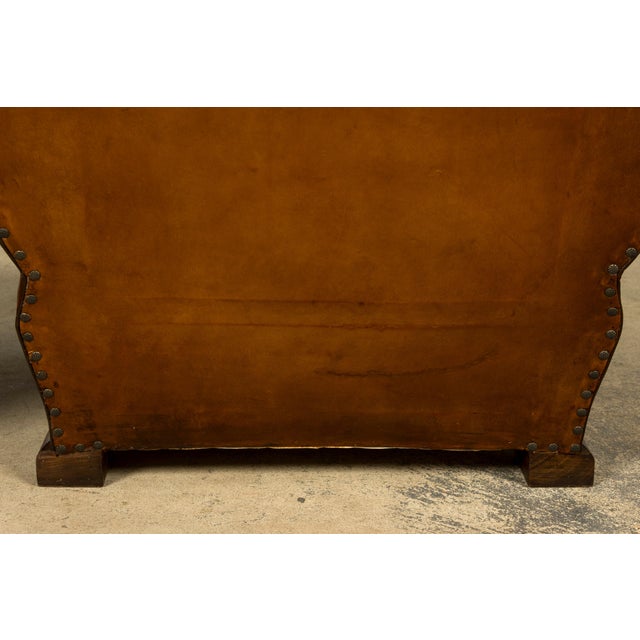 1920s French Art Deco Scalloped Back Cognac Leather Club Chairs – A Pair For Sale - Image 18 of 18