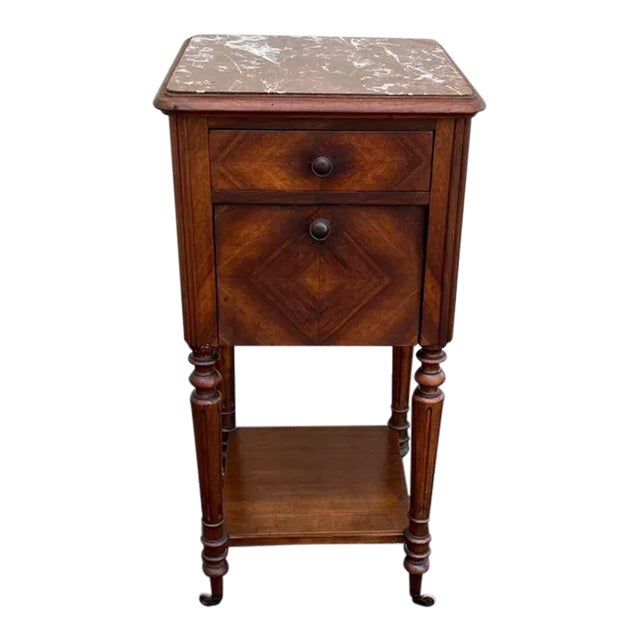 Antique 19th Century French Henri II Marble Topped Side Table For Sale