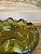 Vintage Green Pressed Glass Bowl With Scalloped Rim and Silver-Toned Floral Base. For Sale - Image 9 of 10