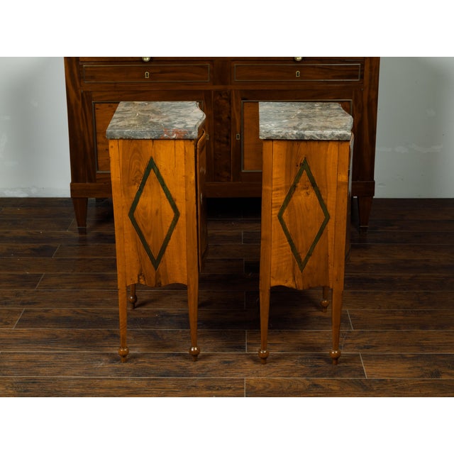 Pair of Italian 1840s Walnut Tables with Variegated Marble Top and Single Door For Sale - Image 10 of 11