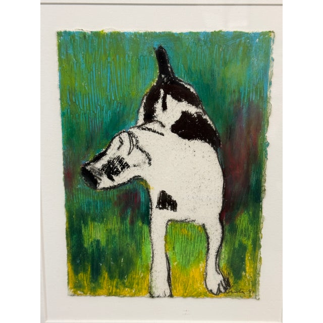 Mixed Media Black & White Dog Artwork, Framed For Sale - Image 4 of 12