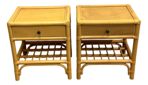 Vintage Bamboo and Wood Nightstands with Drawers, 1970s, Set of 2