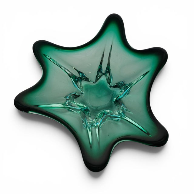 Murano Sommerso Emerald & Aquamarine Sculptural Star Art Glass Bowl 11.25" For Sale - Image 12 of 18