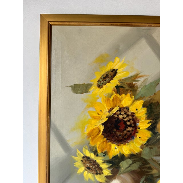1970s Vintage A. Vincenzi Sunflower Still Life Oil Painting, Framed/ Sold For Sale - Image 5 of 10