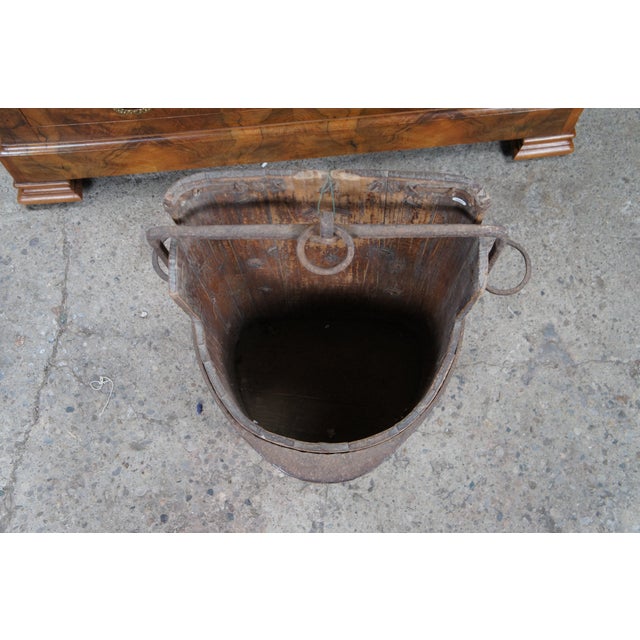 Late 19th Century Primitive Antique Chinese Forged Iron & Elm Water Bucket Umbrella Cane Stand For Sale - Image 6 of 10