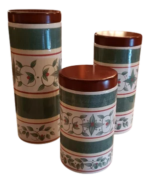 Vintage Pfaltzgraff French Quarter Cylindrical Stoneware Canisters With Wooden Lids- set of 3