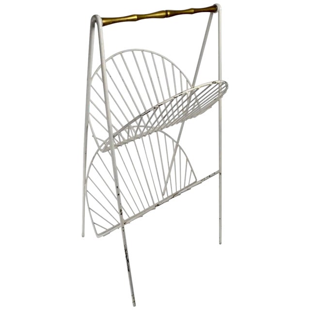 Iron and Brass Catch All Shelf Magazine Rack For Sale