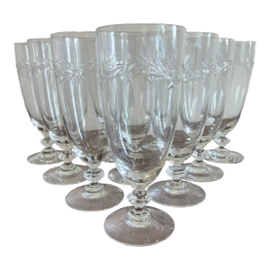 Vintage Tiffin-Franciscan Wheel-Etched Crystal Iced Tea Glasses With Faceted Stems - Set of 10
