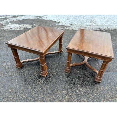 Late 20th Century Drexel GuildHall Pair of Walnut Rectangular Tables, Modern Style For Sale - Image 9 of 12