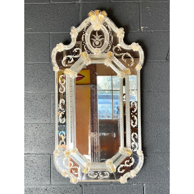 Vintage Regency Venetian Etched Glass Mirror For Sale In West Palm - Image 6 of 8