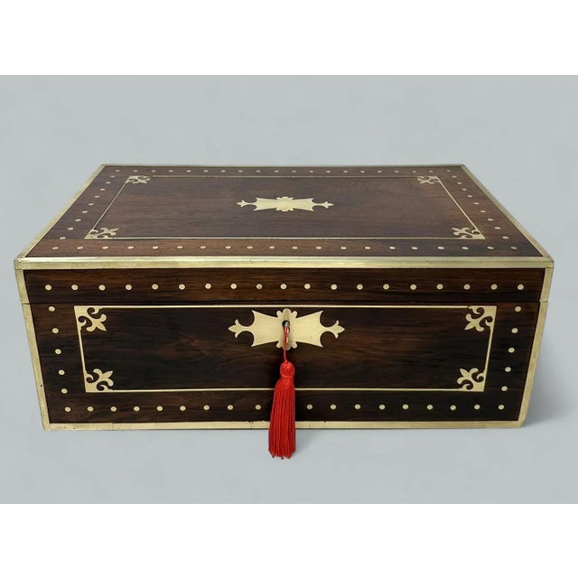 Traditional Antique Regency Brass Bound Traveling Desk Wooden Mahogany Writing Slope Regency For Sale - Image 3 of 11