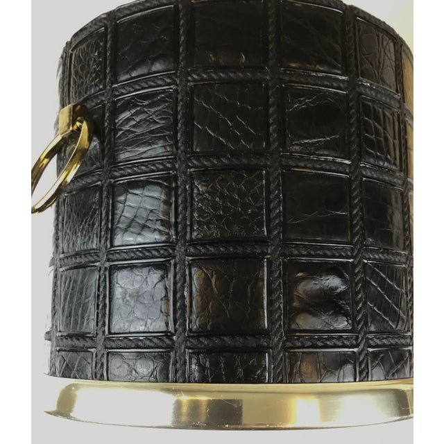 Vintage Mid Century Alligator Embossed Leather Ice Bucket With Tongs For Sale - Image 11 of 13