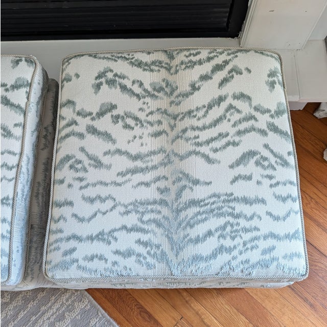 Wood Cowtan & Tout Rajah Velvet Parsons Ottomans in Celadon - Pair For Sale - Image 7 of 13