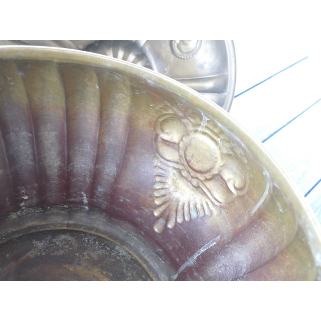 Hollywood Regency Vintage Large Brass Sculpted Lidded Pot For Sale - Image 3 of 12