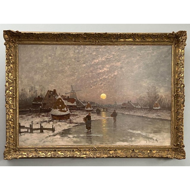 Johann Jungblut, Impressionistic Winter Landscape, 1885, Oil on Canvas, Framed For Sale - Image 4 of 11