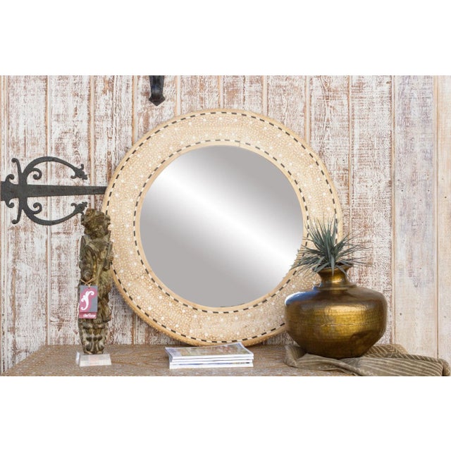 Wood Bleached Farmhouse Zellige Round Inlay Mirror For Sale - Image 7 of 8