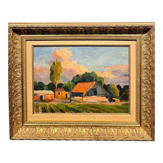 Minas Avetisyan- Red Roof Top Farm House in an Armenian Landscape-Oil Painting For Sale