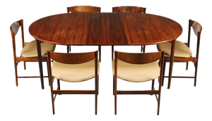 Rosewood Dining Table with Extension Leaf and Chairs by Ib Kofod-Larsen, 1960, Set of 7