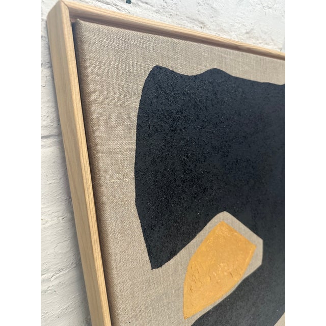 2020s Luxuary Gold and Carbon Painting on Spanish Linen Minimalist Painting, Framed For Sale - Image 5 of 7