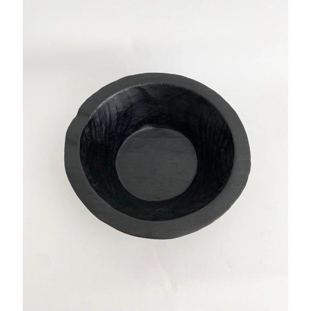 Artisan Hand-Carved Teak Wood Black Bowl For Sale In Los Angeles - Image 6 of 8