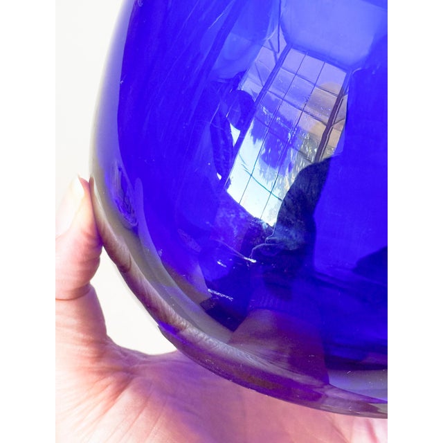 Cobalt Blue Artisan Blown Glass Pitcher For Sale - Image 9 of 9