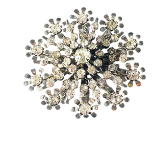 Vintage Silver Tone Diamanté Clear Rhinestone Starburst Snowflake Pin Brooch