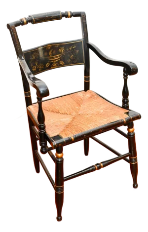 Vintage Hitchcock Black Painted Armchair With Rush Seat