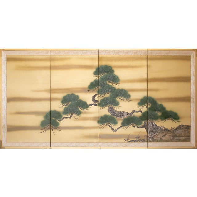 "Big Pine Tree", 1970s Shōwa Era Japanese Maki-E Byobu Screen For Sale - Image 18 of 18