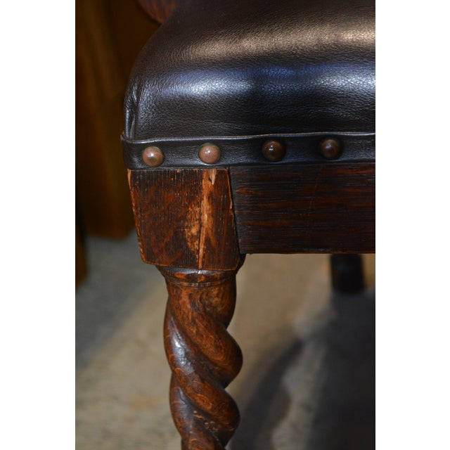 Late 19th Century English Oak Barley Twist Leather Dining Chairs Carved Animals Finials For Sale - Image 18 of 18