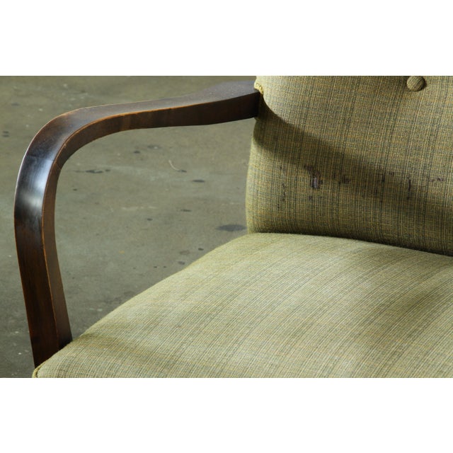 Vintage Danish Beechwood Lounge Chair with Curved Armrests, Denmark, 1930s For Sale - Image 16 of 18
