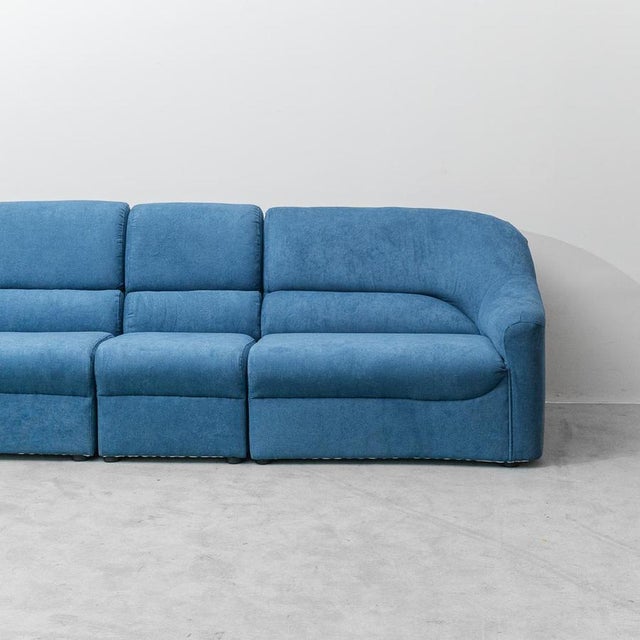 Modular Sofa in Blue Fabric, 1970s, Set of 4 For Sale - Image 3 of 14