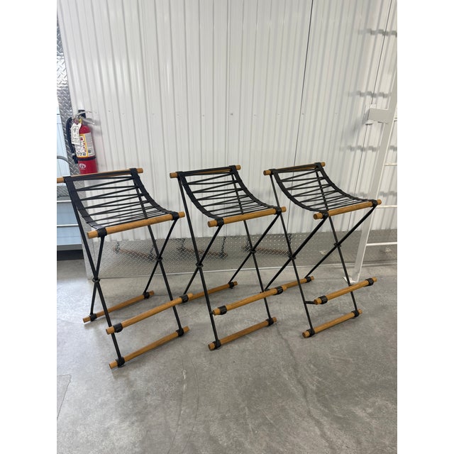 Cleo Baldon 1970s Iron and Wood Barstools in the Style of Cleo Baldon - Set of 3 For Sale - Image 4 of 10