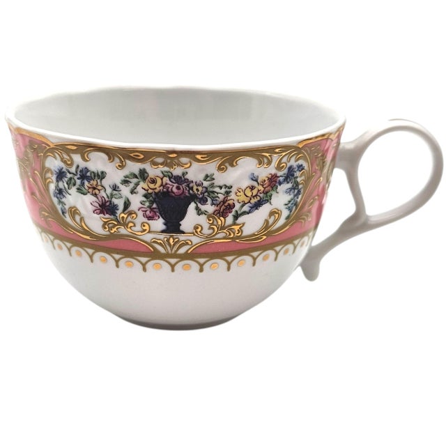 Ceramic Late 20th Century Andrea by Sadek “Collection Sèvres” Pink Floral Gilt Tea Cup & Saucer For Sale - Image 7 of 14