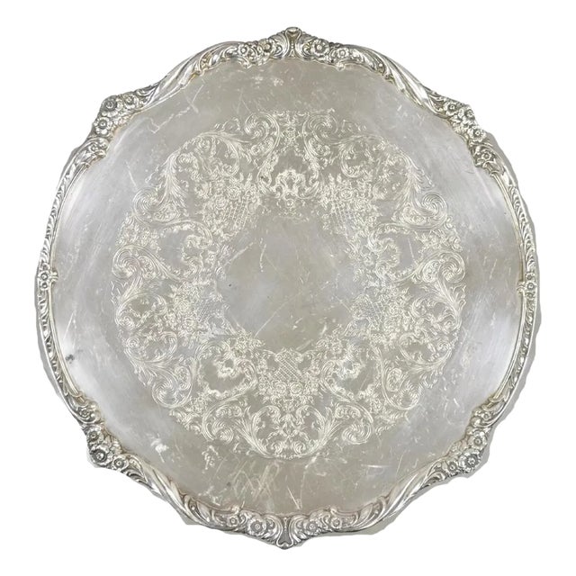Vintage Heritage 1847 Rogers Bros. 9426 Round Silver Plated Platter Tray For Sale