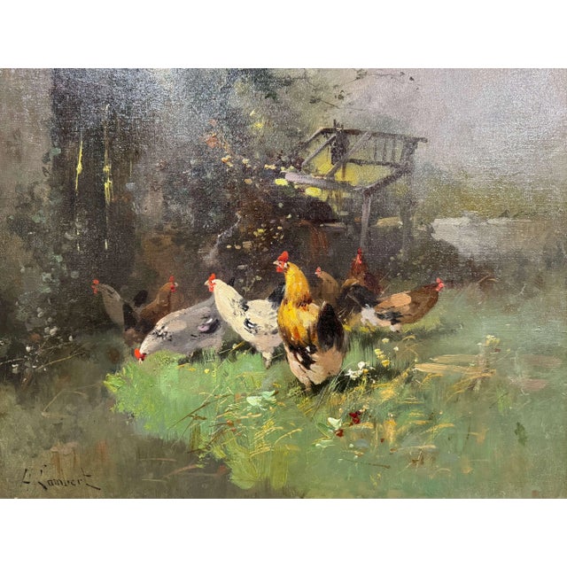 19th Century Framed Chicken Oil Painting Signed H. Lambert for E. Galien-Laloue For Sale - Image 4 of 12