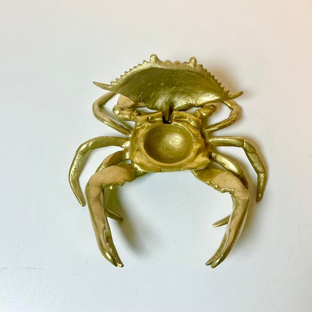 Brass 1960s Vintage Costal Hollywood Regency Boho Chic Brass Crab Box. For Sale - Image 8 of 9