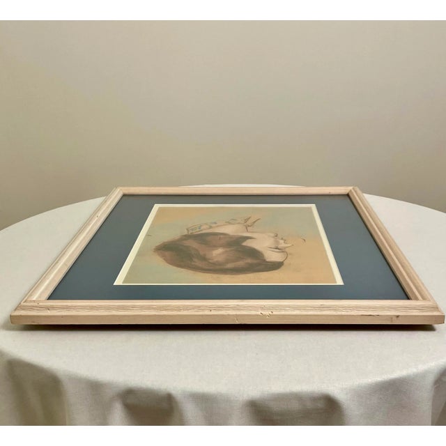 Wood Mid Century Modern Female Framed Original Pastel Portrait For Sale - Image 7 of 12