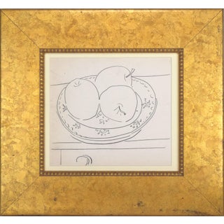 Vintage Mid Century Modernist Fruit Still Life Drawing With Apples by Achillo Sullo C. 1950s For Sale