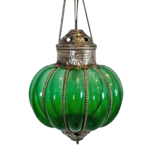 Vintage Green Glass Pumpkin Pendant Light Medium