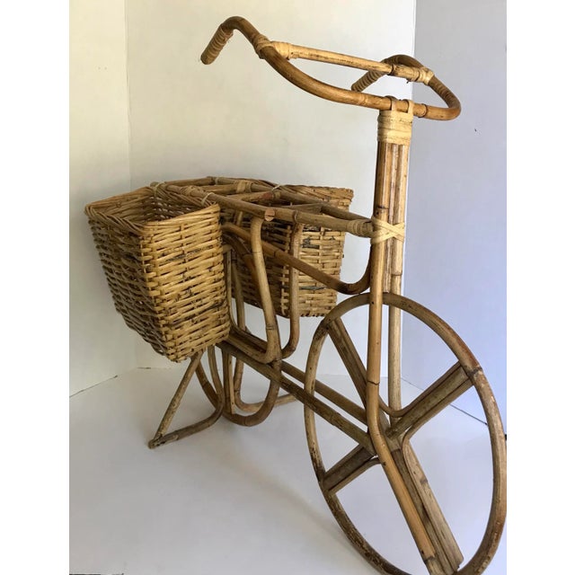 Mid-Century Modern Vintage Wicker and Bamboo Bicycle Basket Decor For Sale - Image 3 of 7